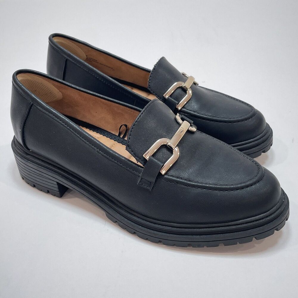 Rachel Zoe Mila Lug Sole Loafers Size 8.5 Black Metal Accent Chunky Slip On